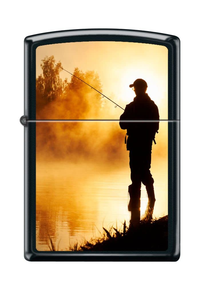 Zippo Lighter- Foggy Fisherman Poles Sunset Black Matte Windproof Lighter #Z5232 : Health & Household
