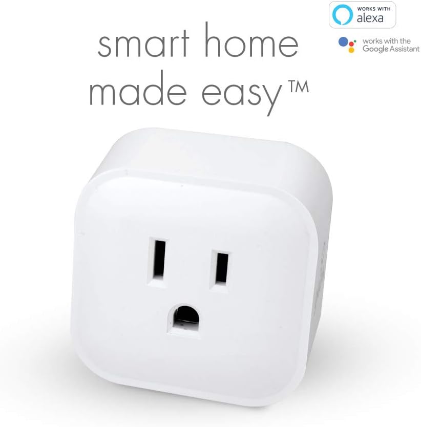 Globe Electric Smart Plug with 'smart home made easy' text and Alexa and Google Assistant logos