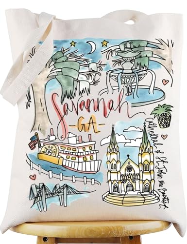 WZMPA Savannah Travel Tote Bag - Georgia Souvenir Gift, Trip Shoulder Bag, Forsyth Park Merchandise