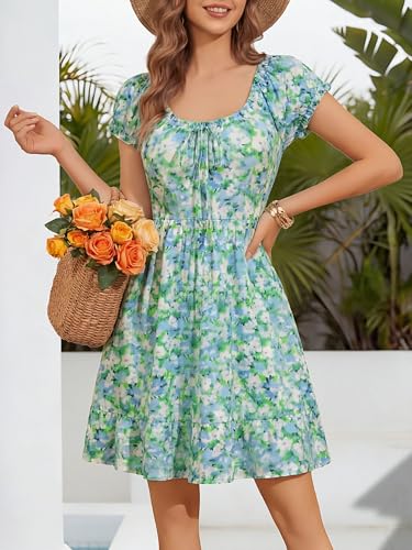 Image of HUHOT Teen Petite Women Floral Short Summer Mini Dresses with Pockets Cute Milkmaid Sundress 2026