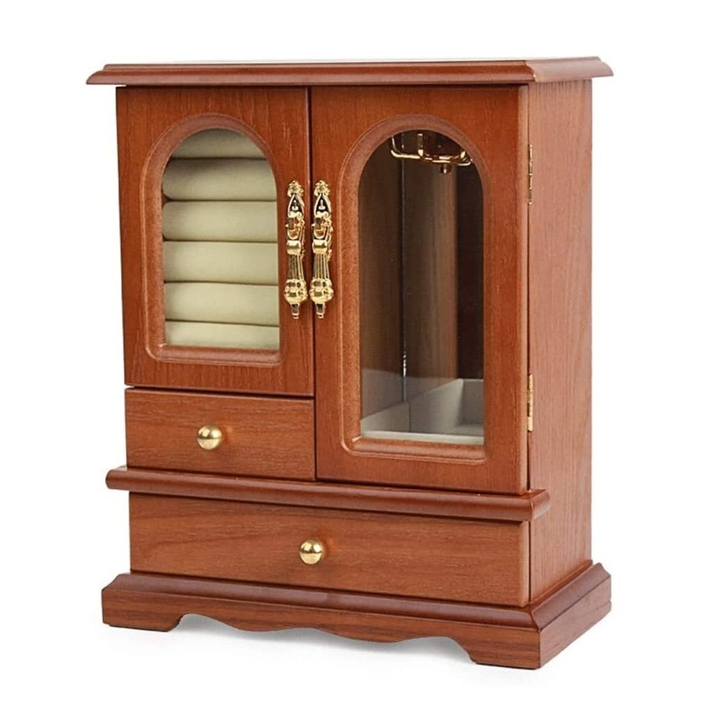 TIANQIHAO Jewelry Box Wooden Jewelry Box Vintage Jewelry Case Multifunction Jewelry Display Box With 2 Drawers And 360°Rotating Hook Jewellry Holder,Jewelry Box a