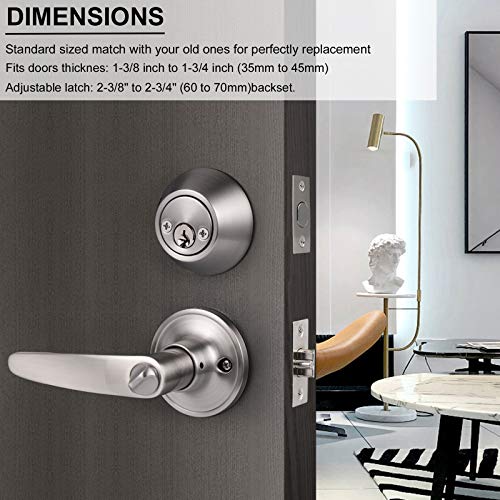Decoriten 2 Pack Door Handle And Deadbolt Double Cylinder, Keyed Alike Door Locks With Deadbolt, Satin Nickel Entry Door Lever Set #TOP4