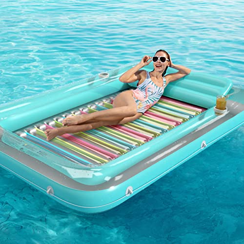 Image of Inflatable Tanning Pool Lounger Float - Jasonwell 4 in 1 Sun Tan Tub Sunbathing Pool Lounge Raft Floatie Toys Water Filled Tanning Bed Mat Pad for Adult Blow Up Kiddie Pools Kids Ball Pit (MG,XXL)