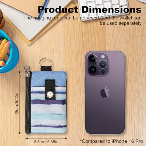 Image of Minimalist RFID Wallet with Lanyard, Multi-functional ID Case with 2 Zipper Pockets and Key Chain for Men and Women, Tactical Badge Pouch Cards Holder, Coin Purse for Travel Sports - Two-Tone