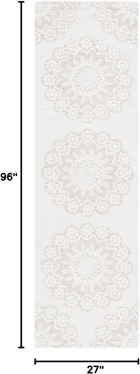 SAFAVIEH Blossom Collection Runner Rug - 2'3" x 8', Ivory & Light Brown, Handmade Mandala Medallion Wool, Ideal for High Traffic Areas in Living Room, Bedroom (BLM108T)