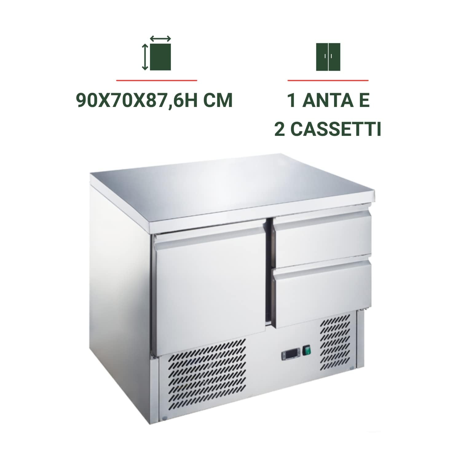 Ristoattrezzature Banco Frigo Saladette con Piano in Acciaio Inox (1 porta)