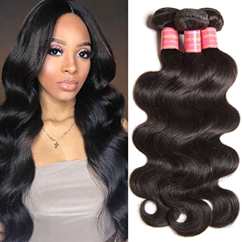 YIROO 8 A Grade Malaysian Hair Bundles, 12 14 16 Inch Body Wave Hair 3 Bundles Mixed Length 95-100g/PC Unprocessed Human Hair Weave Natural Black Color