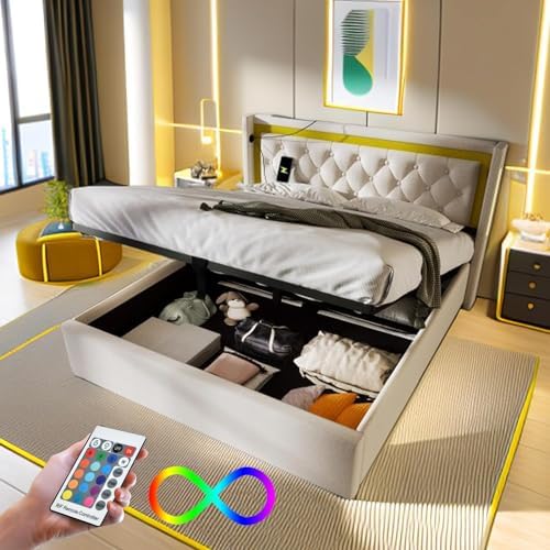 Letto Matrimoniale 160x200 Cm Con Cassetti E LED - Testiera Imbottita - Foto 9