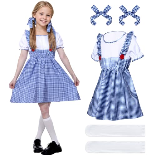 Apparlxer Dorothy Costume for Women Book Character Costume Wonderlandrole Cosplay Costumes Include Fancy Dress Blue Dress Hairbands and Socks Dorothy Costume Adult for World Book Day (Style B 130)