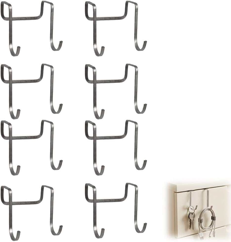 8 Pcs Cabinet Hooks, Stainless Steel Double S Shaped Door Hooks for Hanging, No Drill Over Door Towel Hook for Kitchen Cabinet, Bathroom, Wardrobe, Drawer, Office Cubicle