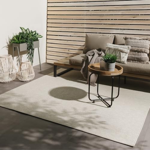 benuta Basic Tapis Extérieur & Intérieur Iowa - Crème 300x300 cm - Look Jute Boho - Résistant UV - pour Balcon, terrasse, Jardin, Cuisine, Salon - Durable,...