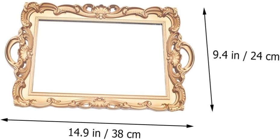 Golden Rectangular Retro Mirror Tray Cosmetic Storage Plate Perfume Organizer Decorative Makeup Vanity Display Tray for Home Décor and Photo Props