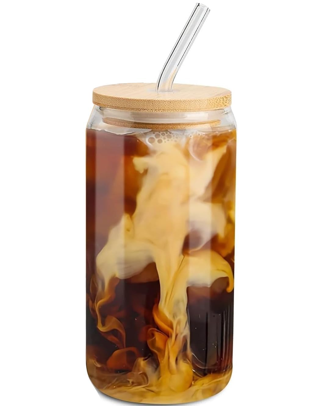 JIYAN FASHIONS | Milk Bottle Glass Mason Jar Mug 500 ML Set of 2 With Reusable Straw, Bamboo Airtight Twist Lid - for Milk, Juice, Shake, Smoothies, Coco, Coffee-Tea 1