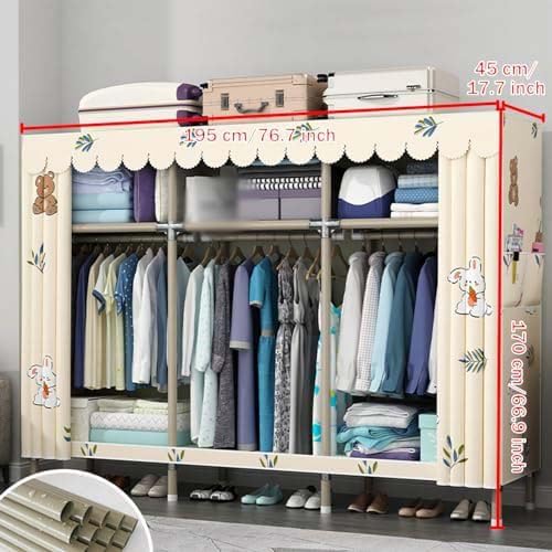 Armoire portable grande capacité dotée de tringles et étagères