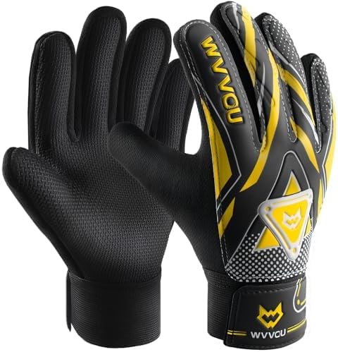 WVVOU Guantes de portero para niños y jóvenes, guantes de portero de fútbol con doble protección, guantes de fútbol antideslizantes, súper agarre