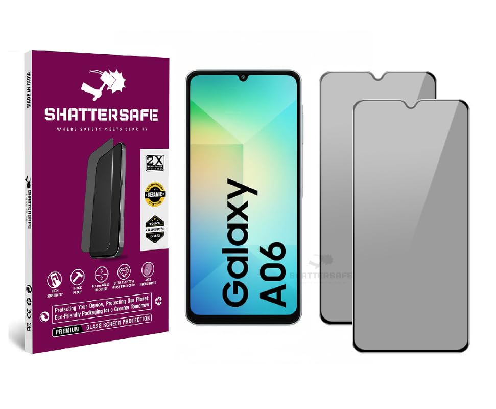 Image of Anti-Spy Privacy Tempered Glass Compatible For Samsung Galaxy A06 [Pack of 2]. 9H Hardness, Anti-Scratch, Edge-to-Edge Protection With Easy Installation Kit & Case Friendly Fit.