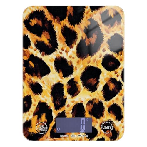 Báscula de aceite de leopardo para San Valentín, impermeable, para alimentos, 11 libras/5 g, báscula esencial de cocina de 5 kg/5 g, con 4 unidades para especias, jabón, cocina, báscula para cocina