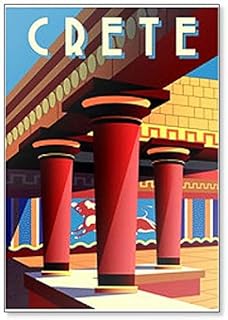 Aimant de réfrigérateur Les ruines du palais de Knossos, Crete, avec colonnes et illustration de Frescos.