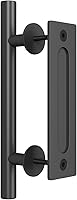 SMARTSTANDARD 12" Heavy Duty Sliding Barn Door Handle Pull & Flush Set - Black Rustic Finish, Easy Install Hardware