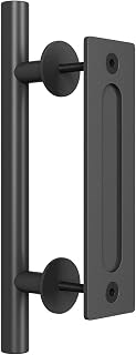 SMARTSTANDARD 12" Heavy Duty Sliding Barn Door Handle Pull & Flush Set - Black Rustic Finish, Easy Install Hardware