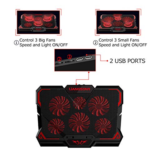 Laptop Cooling Pad, Laptop Cooler with 6 Quiet Led Fans for 15.6-17 Inch Laptop Cooling Fan Stand, Portable Ultra Slim USB Powered Gaming Laptop Cooling Pad, Switch Control Fan Speed Function (Red) - Image 5