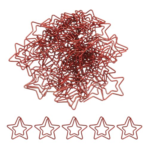PATIKIL 50pcs Paper Clip, Star Paper Clip Small Cute Rust-Proof Metal Planner Bookmarks for Office Home Rust-Proof Metal Planner Bookmarks for Office Home, 29mm, Red