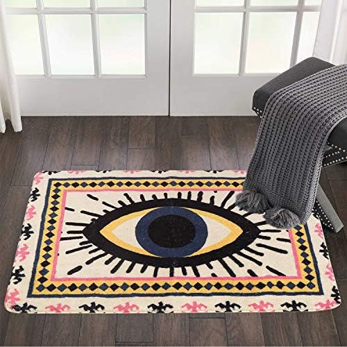 HAOCOO Evil Eye Area Rugs 2’x3’ Non-Slip Tribal Style Small Throw Rugs Super Soft Velvet Creative Accent Distressed Floor Carpet for Door Mat Entryway Bedroom Decor