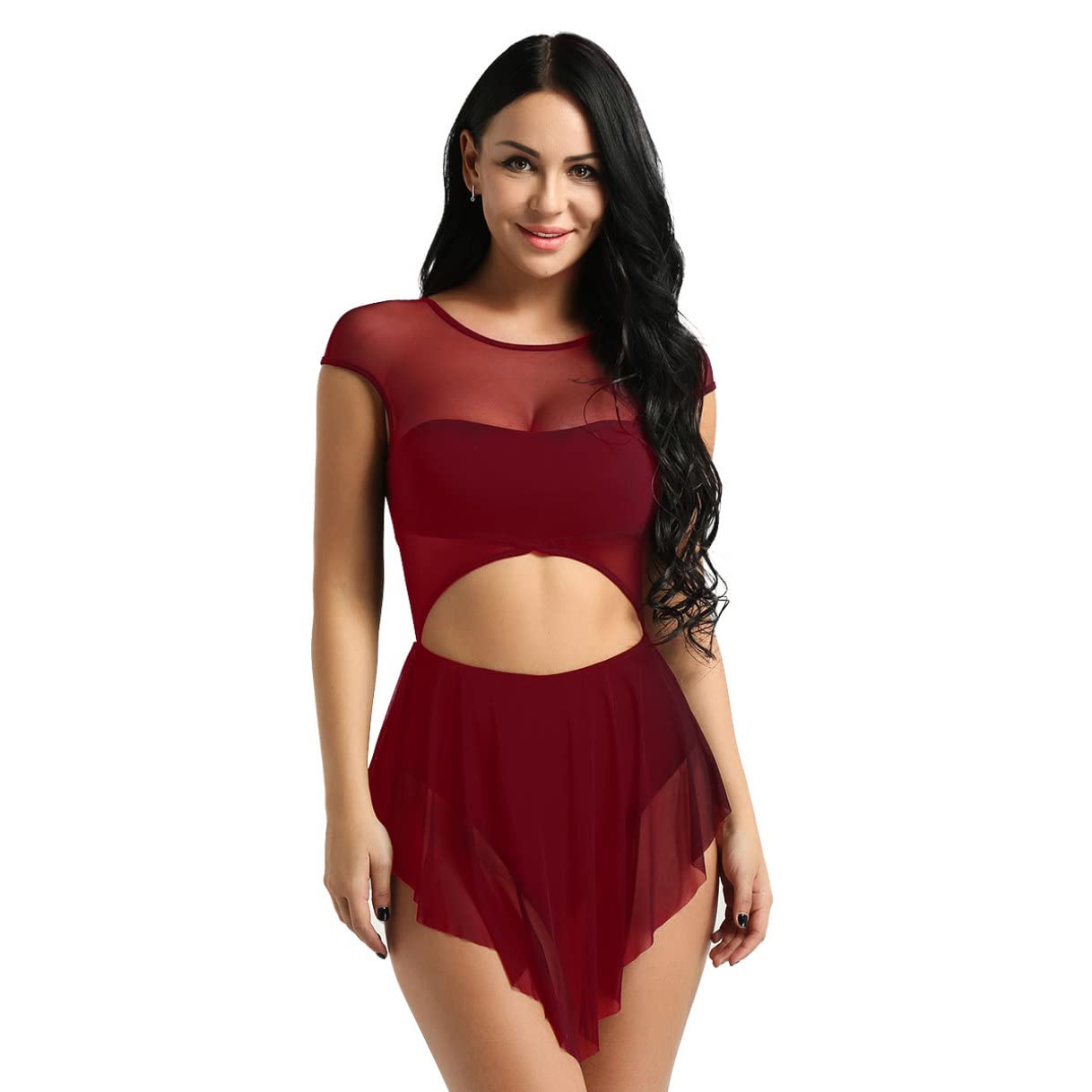 ranrannWomen Girl's Lyrical Ballet Leotard Contemporary Dance Costumes Latin Dance Outfits Mesh Dancing Dress