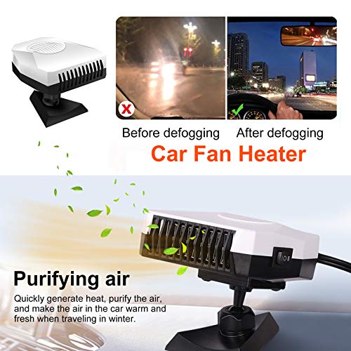 Portable Car Heater Fan 150W 12V 360 Degree Rotate Adjustable Windshield Defroster, Auto Electronic Fast Heating Defrost, Heater Cigarette Lighter for Car Home Office Table