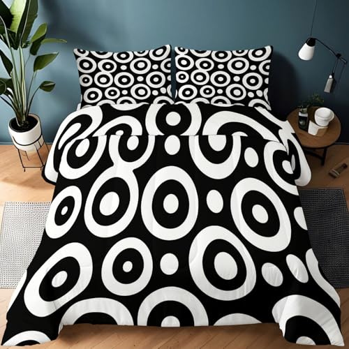 Srigzcaly Edredón Nórdico 200x200cm 4 Estaciones - Relleno de Fibra 200gr/m2, Arte Abstracto Circular Minimalista Suave Transpirable Ligero y Cálido para Invierno, Blanco y Negro