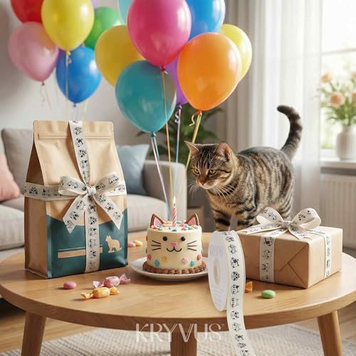 Cat Faces Cotton Ribbon 16mm x 11 Metres Natural Twill Tape Fabric Ribbon with Cat Faces for Pet Lover, Gift Wrapping, Sewing, DIY Crafts, Halloween Party, Birthday Parties Decorations - Image 4