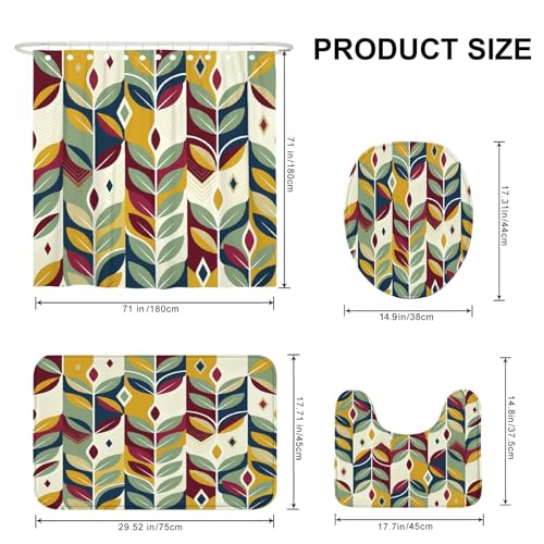 Rideau de douche polyester losanges zigzag vert avec tapis de toile - 3