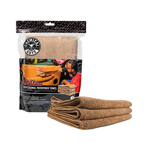 Chemical Guys MIC34403 Workhorse Professional Microfiber Towel, Tan (Safe for Car Wash, Home Cleaning & Pet Drying Cloths) 16" x 16", Pack of 3 - image 2