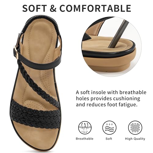 Image of Aomigoct Dressy Womens Sandals Summer: Comfortable Strappy Flats Sandals Women - Casual Walking Woman Shoes
