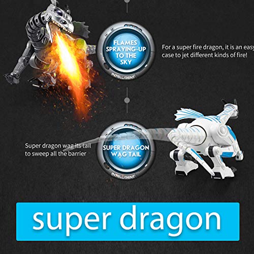 YARMOSHI White / Blue Dragon Robotic Toy w/ Remote Control and USB Charger. Lights Up - Moving Head and Tail - Walks - Runs - Makes Sounds. Gift for Boys and Girls. Large - 28 Inches Long. Age 3+