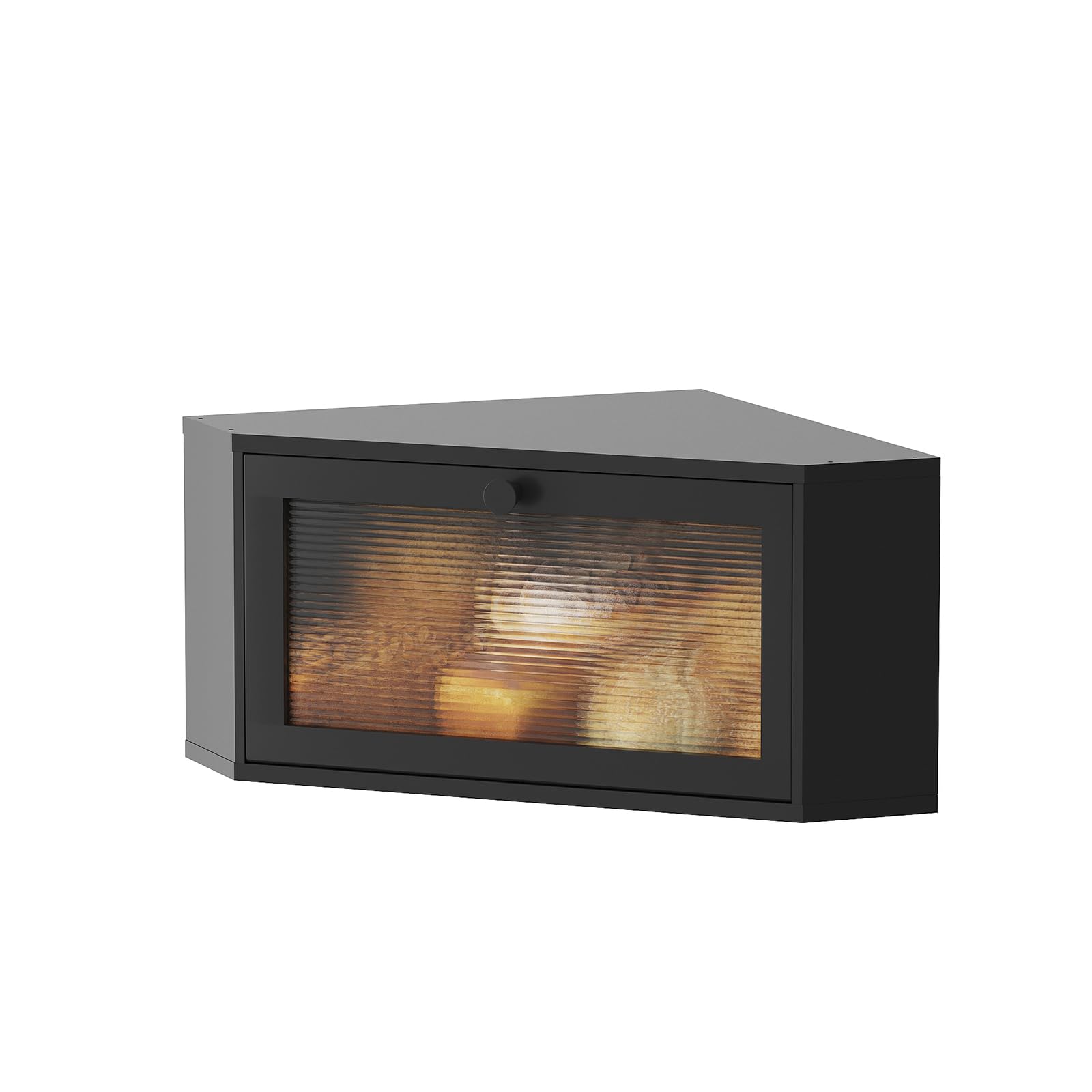 kiplant Black Corner Bread Box for Kitchen Countertop - Bamboo Wood, Wavy Acrylic Door, Bread Storage Container, Large Bread Holder