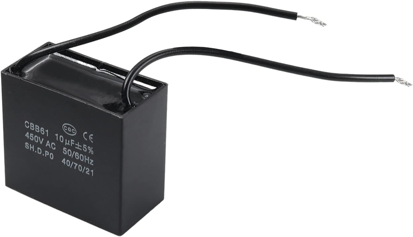 Heyiarbeit 1 Pcs CBB61 Capacitor 10uF 450V AC, 2-Wire 47 x 25 x 42.5mm Metallized Polypropylene Film Capacitors for Ceiling Fan Motor Start Run