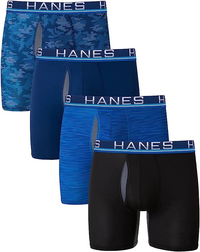 Hanes Sport Men's Total Support Pouch X-Temp Cooling Boxer Briefs, 4-Pack Assorted Colors Small