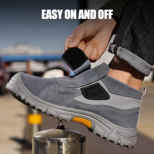 Image of GLANOUDUN Steel Toe Boots for Men, Welding Work Boots with Puncture-Resistant Midsole, High Top Hook and Loop Safety Footwear for Welding Workshop Construction Warehouse Factory