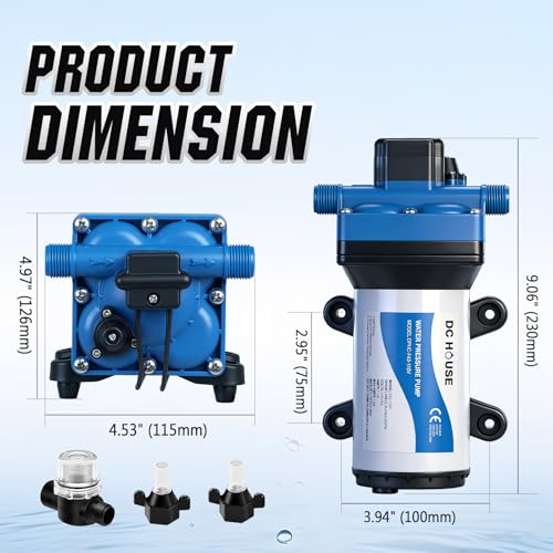 Image of DC HOUSE 110V Camper Water Diaphragm Pump with Power Plug 42-Series 5.5GPM 70PSI High Pressure On Demand Self Priming Water Booster Pump for Kitchen Bathroom RV Garden Hose Rain Barrel Sprinkler