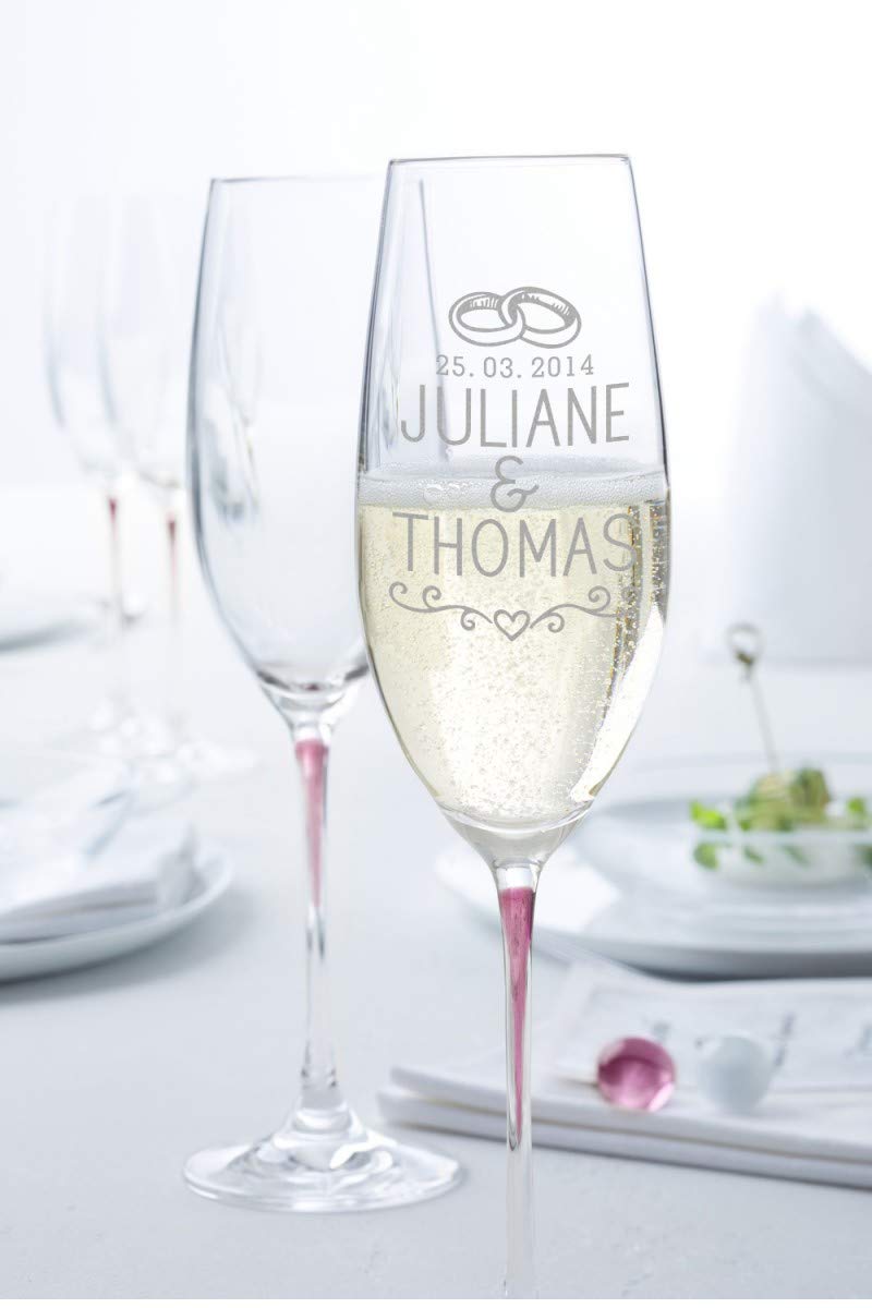 Leonardo - Set di calici da spumante La Perla, esclusivo design Wedding, regalo di nozze personalizzato per la coppia di sposi, colore: rosa