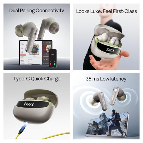 Image of Number Navo Buds Z1 TWS Earbuds | 72H Playtime | Digital Display Case | Quad-Mic ENC | Dual Pairing | Hi-Bass 13mm Drivers | Quick Charge | 35ms Low Latency | IPX5 | Touch Controls | (Spring Beige)