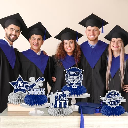 Image of 12pcs Graduation Table Decorations,Silver and Navy Blue Graduation Decorations 2026 Graduation Centerpieces for Tables,Class of 2026 Centerpieces Honeycomb for Congrats Grad Table Decor (Navy Blue)