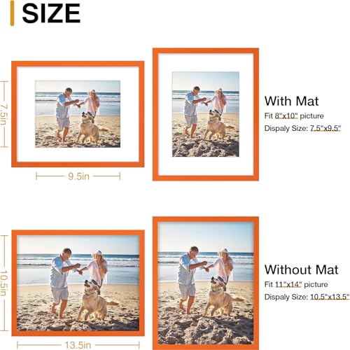 decorUhome 11x14 Picture Frame, Display Pictures 8x10 with Mat or 11x14 without Mat, Wall & Tabletop Display Photo Frame, Orange, 1 Pack