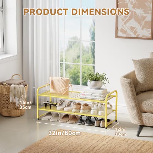 Image of 2 Tier Shoe Storage Rack with Steel Mesh Shelves for Entryway,Gold