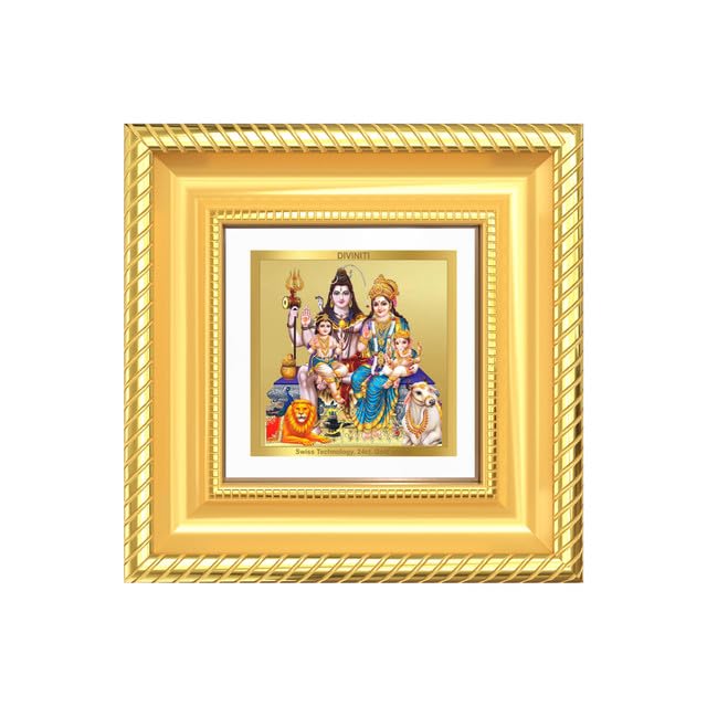 Image of DIVINITI Shiva Parivar 24K Gold Plated Foil Tabletop Photo Frame for Home Decor, Puja Room, Luxury Gifting | DG Frame 015 S1A (10x10 CM)