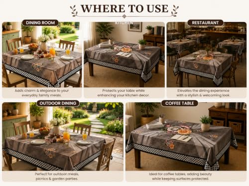 Image of Floral Dining Table Cover for 4 Seater | 58 x 38 Inch Rectangle Polyester Table Cloth | Washable Fabric Table Cover for Dining Table | Dust & Scratch Protection | Coffee