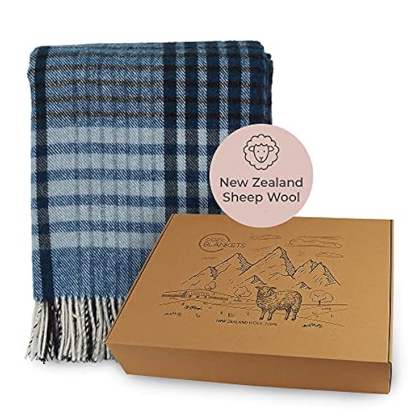 Cozy Blankets - Ullfilt, perfekt som sofftäcke, överkast eller sofföverkast, mjuk, tartan pläd filt av ny ull med fransar, mörkblå och svart, 140 x 200 cm