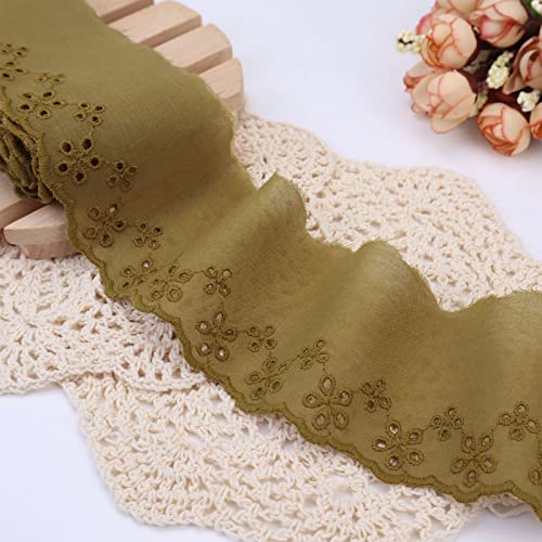 Eyelet Lace Trim 5 Yards Light Brown Cotton Lace Ribbon Embroidery Scalloped Lace For Sewing, Baby Clothes, Pets Clothes #TOP2