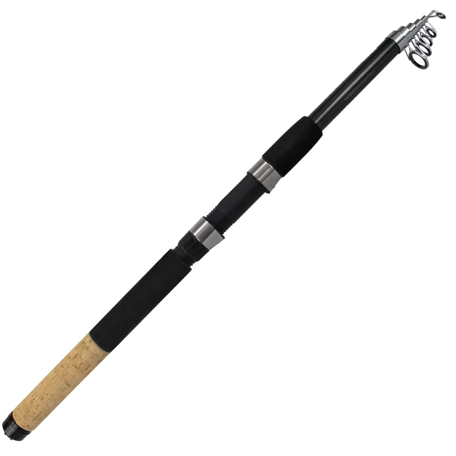 Roy Fishers Allround Tele Teleskoprute | Mixed Carbon Blank, Kork & EVA Griff, Kompakte Transportlänge, 15g bis 150g Wurfgewicht, Für Forelle, Hecht, Karpfen & Aal